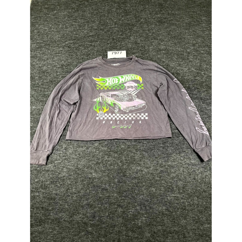 Hot Wheels‎ 1968 Crop Shirt Womens Medium Gray Cotton Graphic Print Crew Neck